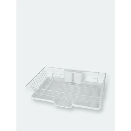 Home Basics 3 Piece Vinyl Coated Steel Dish Drainer, White Tools & Accessories - Image 6