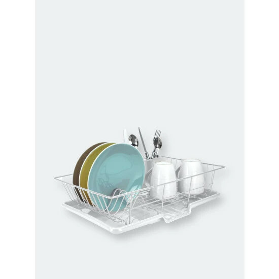 Home Basics 3 Piece Vinyl Coated Steel Dish Drainer, White Tools & Accessories - Image 9