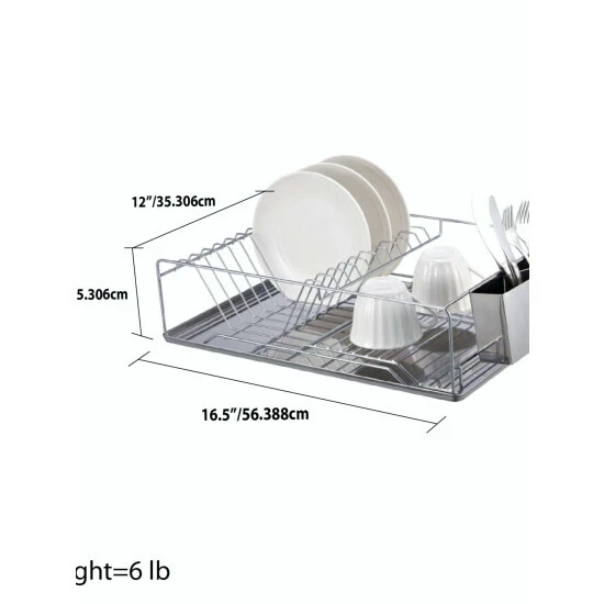 Home Basics Chrome Plated Steel Dish Rack With Tray Tools & Accessories - Image 3