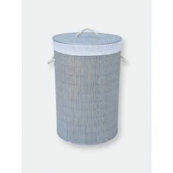 Home Basics Round Bamboo Hamper, Grey Laundry