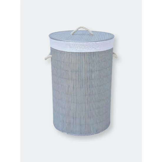Home Basics Round Bamboo Hamper, Grey Laundry