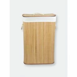 Home Basics Rectangular Bamboo Hamper, Natural Laundry
