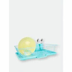 Home Basics 3 Piece Dish Drainer, Turquoise Tools & Accessories