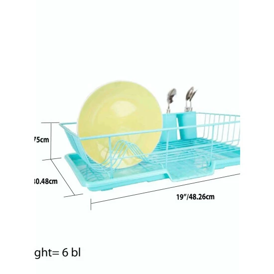 Home Basics 3 Piece Dish Drainer, Turquoise Tools & Accessories - Image 3