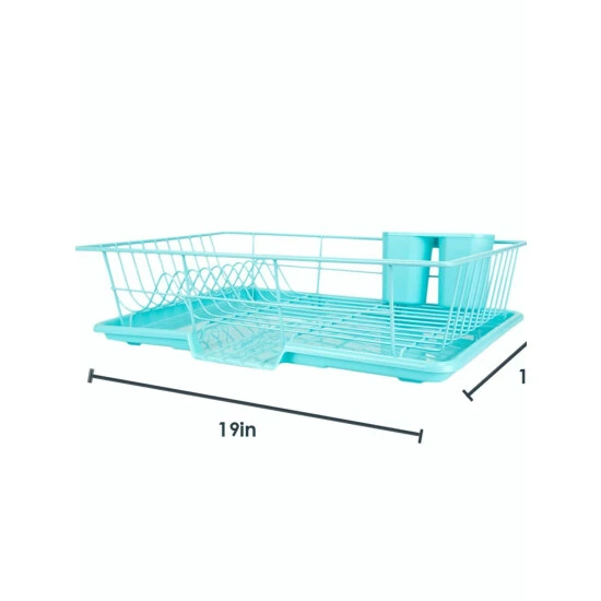 Home Basics 3 Piece Dish Drainer, Turquoise Tools & Accessories - Image 4