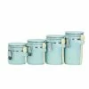 Home Basics 4 Piece Ceramic Canister Set With Wooden Spoons - Turquoise Tools & Accessories