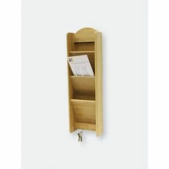 Home Basics 3 Tier Bamboo Letter Rack With Key Hooks Storage & Organization