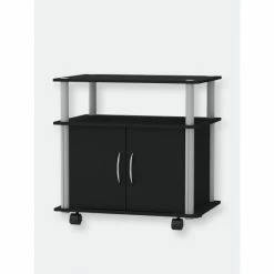 Home Basics Rolling Wood TV Stand With Cabinet, Black Storage & Organization