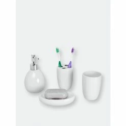 Home Basics 4 Piece Bath Accessory Set, White Bath Accessories