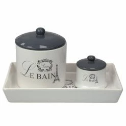 Home Basics Le Bain Paris 2 Piece Ceramic Canister Set With Coordinating Ceramic Vanity Tray Tools & Accessories White