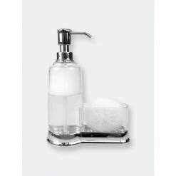 Home Basics Plastic Soap Dispenser With Sponge Compartment, Chrome Bath Accessories