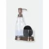 Home Basics Plastic Soap Dispenser With Brushed Steel Top And Fixed Sponge Holder, Bronze Bath Accessories