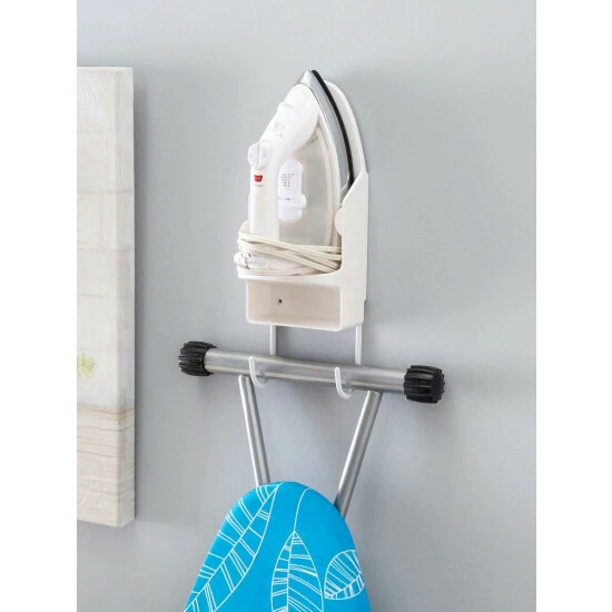 Home Basics Wall Mount Ironing Board With Built-In Accessory Hooks, White Storage & Organization - Image 2