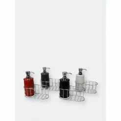 Home Basics 8 Oz Ceramic Soap Dispenser With Metal Caddy Bath Accessories