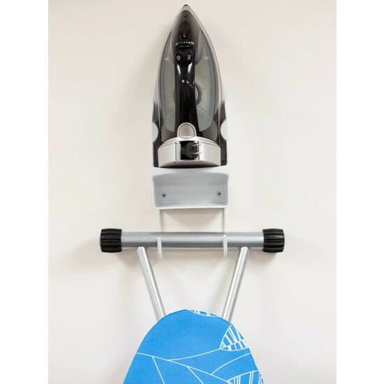 Home Basics Wall Mount Ironing Board With Built-In Accessory Hooks, White Storage & Organization - Image 3