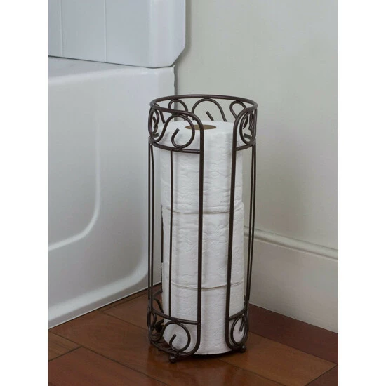 Home Basics Scroll Collection Bath Tissue Reserve Toilet Paper Roll Holder Stand, Bronze Bath Accessories - Image 2