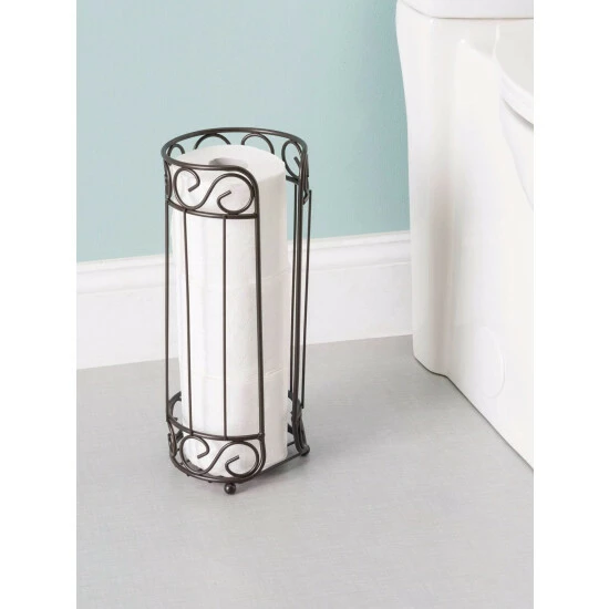 Home Basics Scroll Collection Bath Tissue Reserve Toilet Paper Roll Holder Stand, Bronze Bath Accessories - Image 3