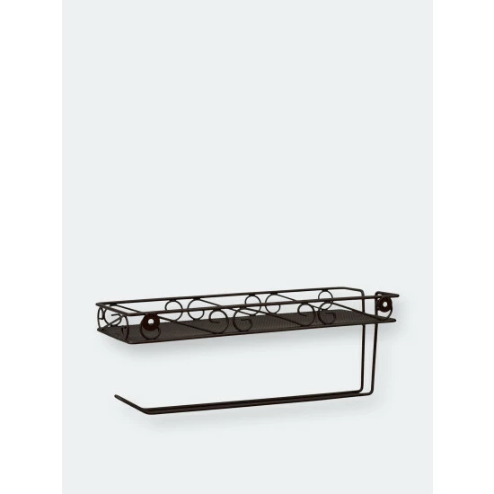 Home Basics Scroll Collection Wall Mounted Paper Towel Holder With Basket, Bronze Tools & Accessories