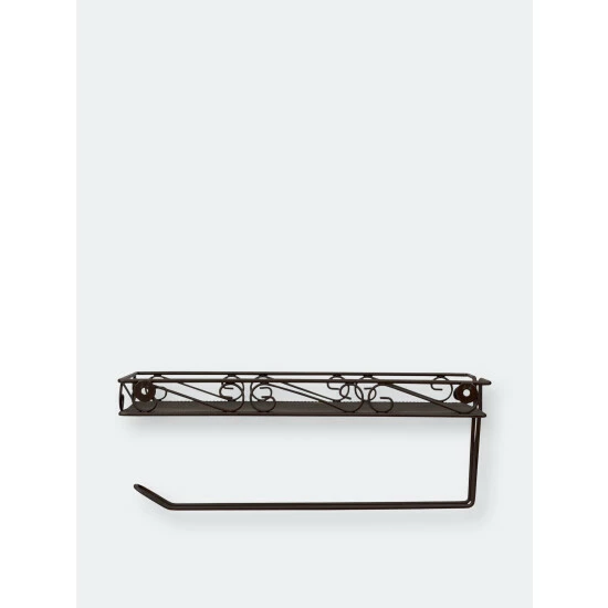 Home Basics Scroll Collection Wall Mounted Paper Towel Holder With Basket, Bronze Tools & Accessories - Image 4