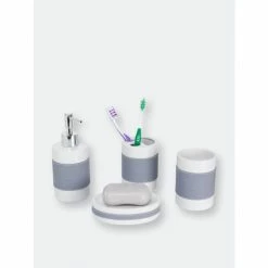 Home Basics 4 Piece Bath Accessory Set With Rubber Grip Bath Accessories