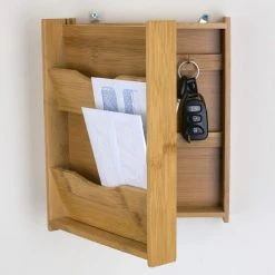Home Basics Bamboo Letter Rack With Key Box, Natural Storage & Organization