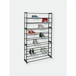 Home Basics Easy Assemble Space Saving 50 Pair Shoe Tower Multi-Purpose Storage Rack, Black Storage & Organization