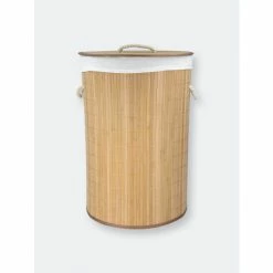 Home Basics Round Foldable Bamboo Hamper, Natural Laundry
