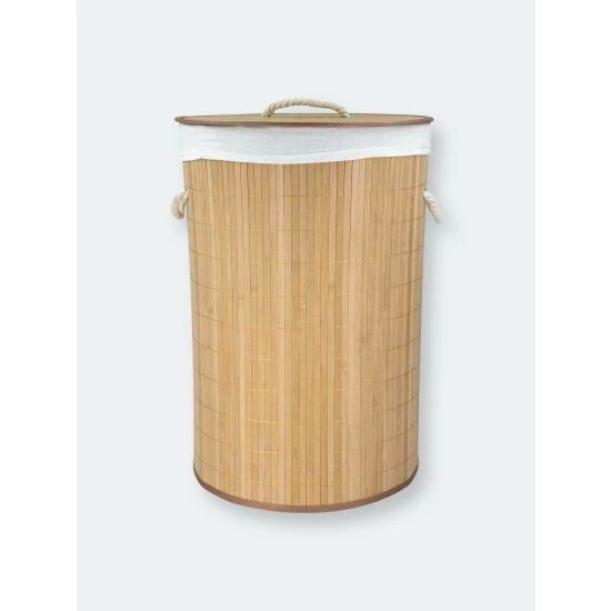 Home Basics Round Foldable Bamboo Hamper, Natural Laundry