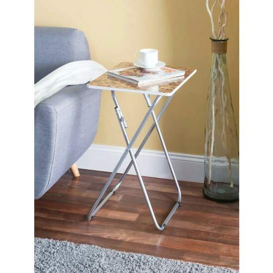 Home Basics Marble Multi-Purpose Foldable Table, Brown Storage & Organization - Image 3