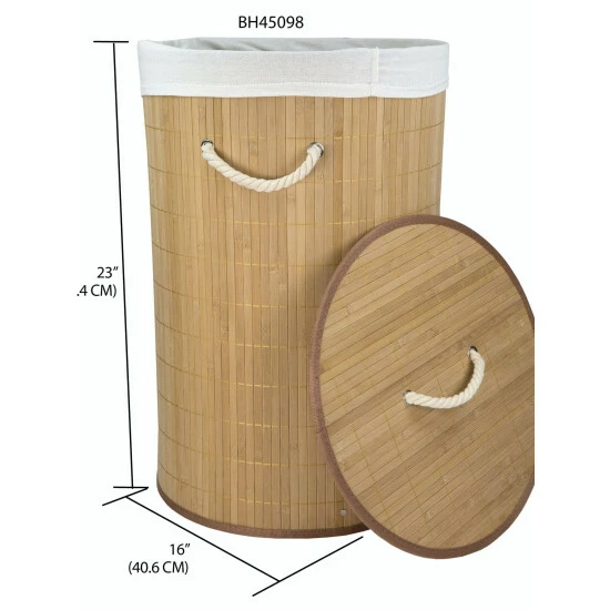 Home Basics Round Foldable Bamboo Hamper, Natural Laundry - Image 3