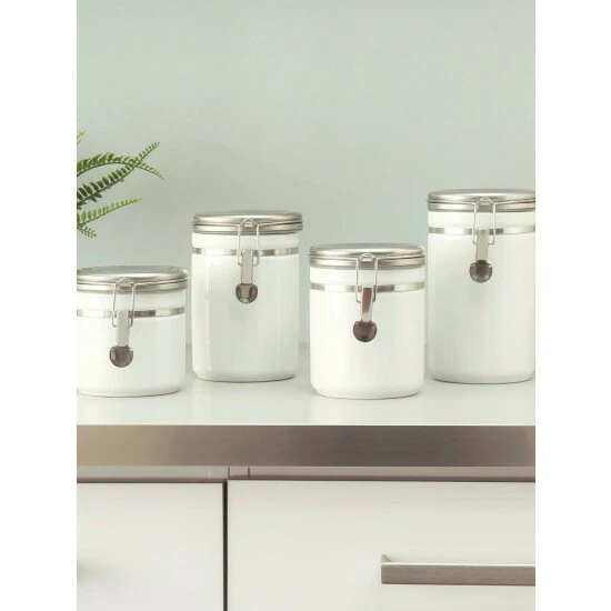 Home Basics 4 Piece Canister Set With Stainless Steel Tops Storage & Organization - Image 2