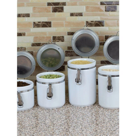 Home Basics 4 Piece Canister Set With Stainless Steel Tops Storage & Organization - Image 3