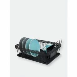 Home Basics 3 Piece Decorative Wire Steel Dish Rack, Black Tools & Accessories