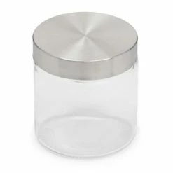 Home Basics Small 25 Oz. Round Glass Canister With Air-Tight Stainless Steel Twist Top Lid - Clear Tools & Accessories