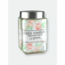 Home Basics 56 Oz. Square Glass Canister With Brushed Stainless Steel Screw-on Lid Clear Tools & Accessories