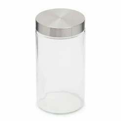 Home Basics Large 54 Oz. Round Glass Canister With Air-Tight Stainless Steel Twist Top Lid - Clear Tools & Accessories