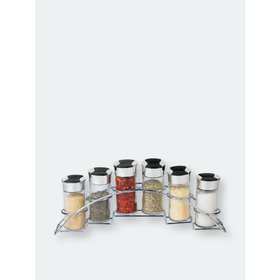 Home Basics Ultra Sleek Half Moon Steel Seasoning And Herbs Organizing Spice Rack With 6 Empty Glass Spice Jars, Chrome Storage & Organization
