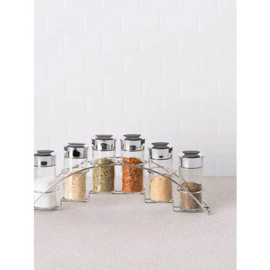 Home Basics Ultra Sleek Half Moon Steel Seasoning And Herbs Organizing Spice Rack With 6 Empty Glass Spice Jars, Chrome Storage & Organization - Image 2