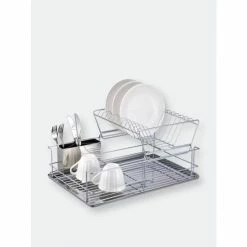 Home Basics 2-Tier 3 Piece Steel Dish Drainer Tools & Accessories