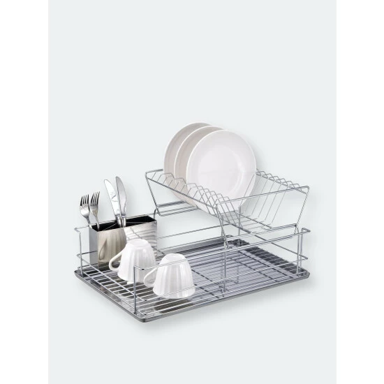 Home Basics 2-Tier 3 Piece Steel Dish Drainer Tools & Accessories