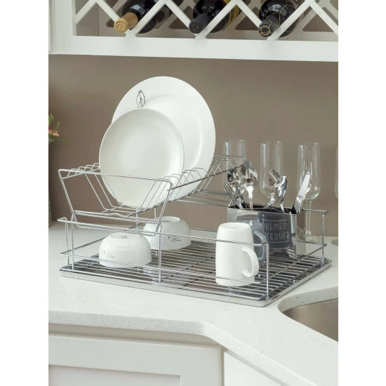 Home Basics 2-Tier 3 Piece Steel Dish Drainer Tools & Accessories - Image 2