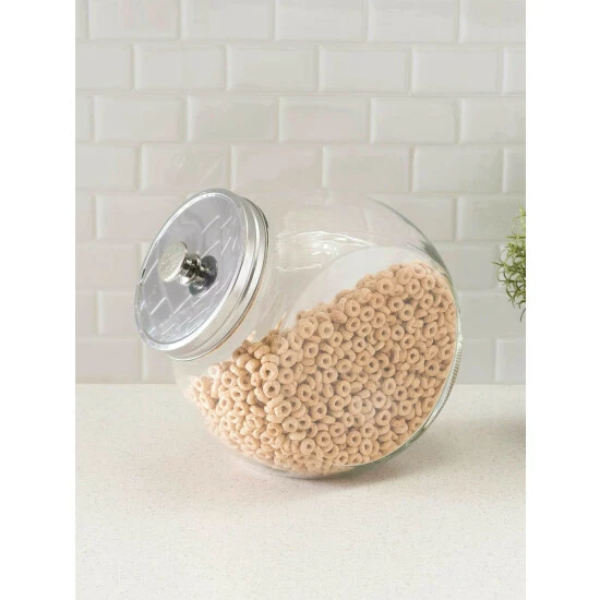 Home Basics X-Large 131.87 Oz. Round Glass Candy Storage Jar With Stainless Steel Top, Clear Storage & Organization - Image 2