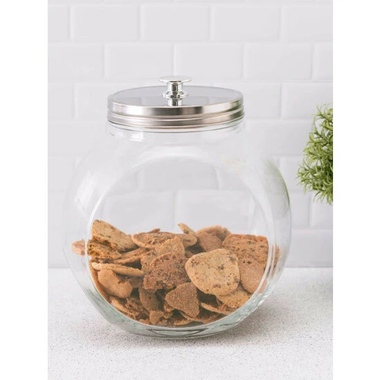 Home Basics X-Large 131.87 Oz. Round Glass Candy Storage Jar With Stainless Steel Top, Clear Storage & Organization - Image 3