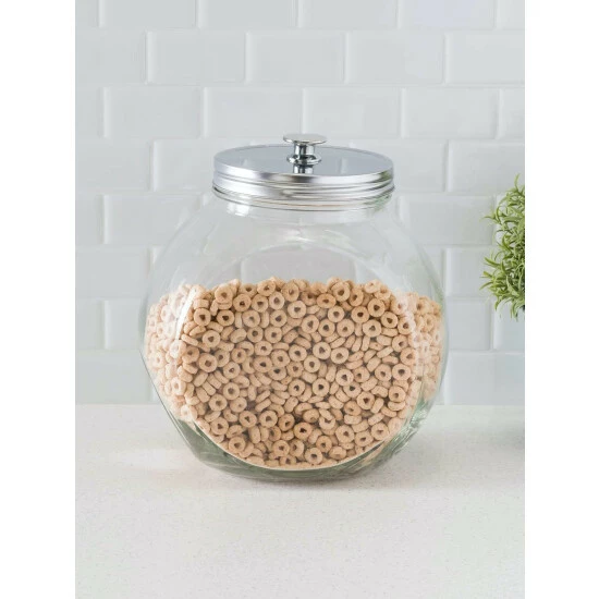 Home Basics X-Large 131.87 Oz. Round Glass Candy Storage Jar With Stainless Steel Top, Clear Storage & Organization - Image 4