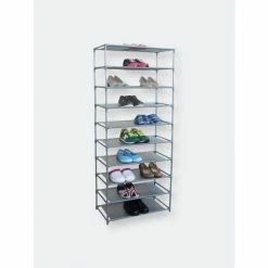 Home Basics 30 Pair Non-Woven Multi-Purpose Stackable Free-Standing Shoe Rack, Grey Storage & Organization