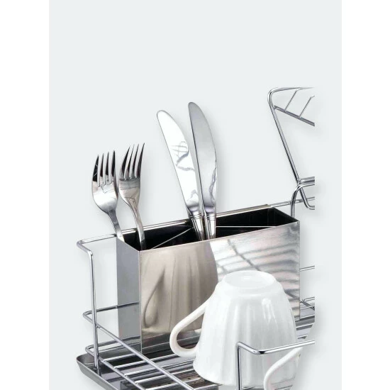 Home Basics 2-Tier 3 Piece Steel Dish Drainer Tools & Accessories - Image 4