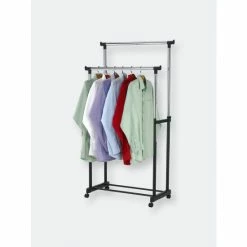 Home Basics Sunbeam Chrome Plated Steel Double Garment Rack, Black Storage & Organization
