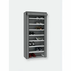 Home Basics 8 Tier Portable Polyester Shoe Closet, Grey Storage & Organization