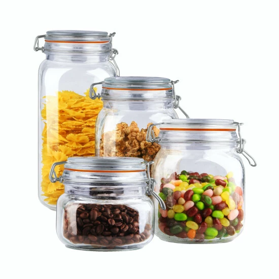 Home Basics 4 Piece Glass Canister Set Tools & Accessories Clear