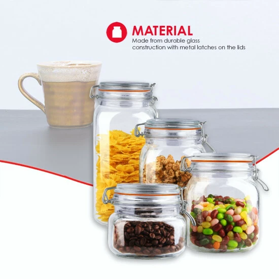 Home Basics 4 Piece Glass Canister Set Tools & Accessories Clear - Image 2